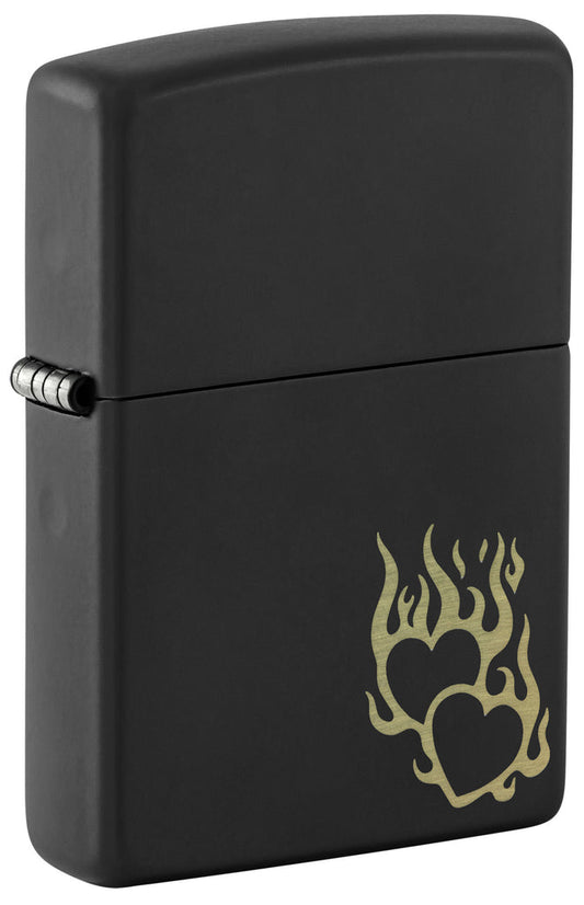 Zippo Fire Heart Design. Black Matte Lighter #46004