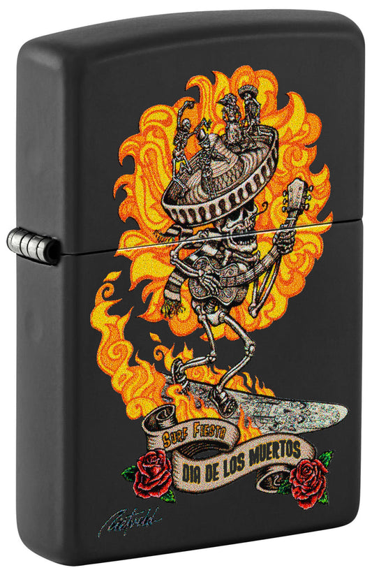 Zippo Rick Rietveld Mariachi Surfing, Black Matte Lighter #48954