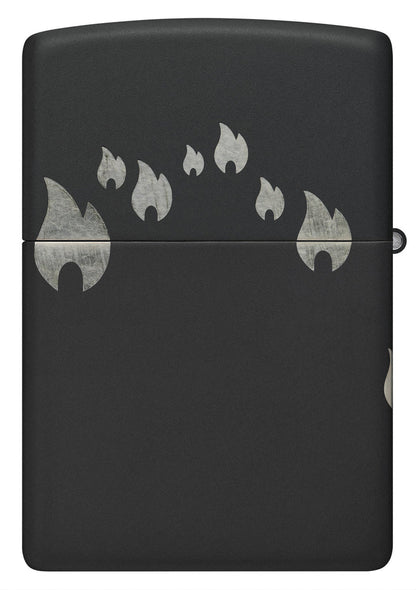 Zippo Flame and Logo Laser Engraved 360 Design, Black Matte Lighter #48980