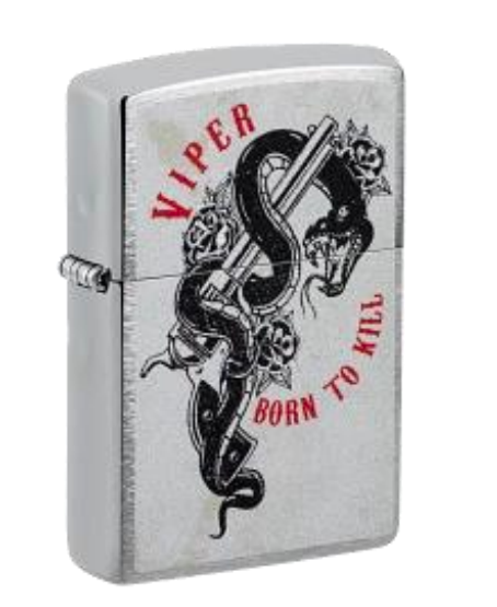 Zippo Viper Born to Kill Design, Street Chrome Lighter #48650