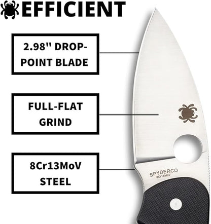 Spyderco Efficient G-10 Black Handle Folding Knife #C216GP