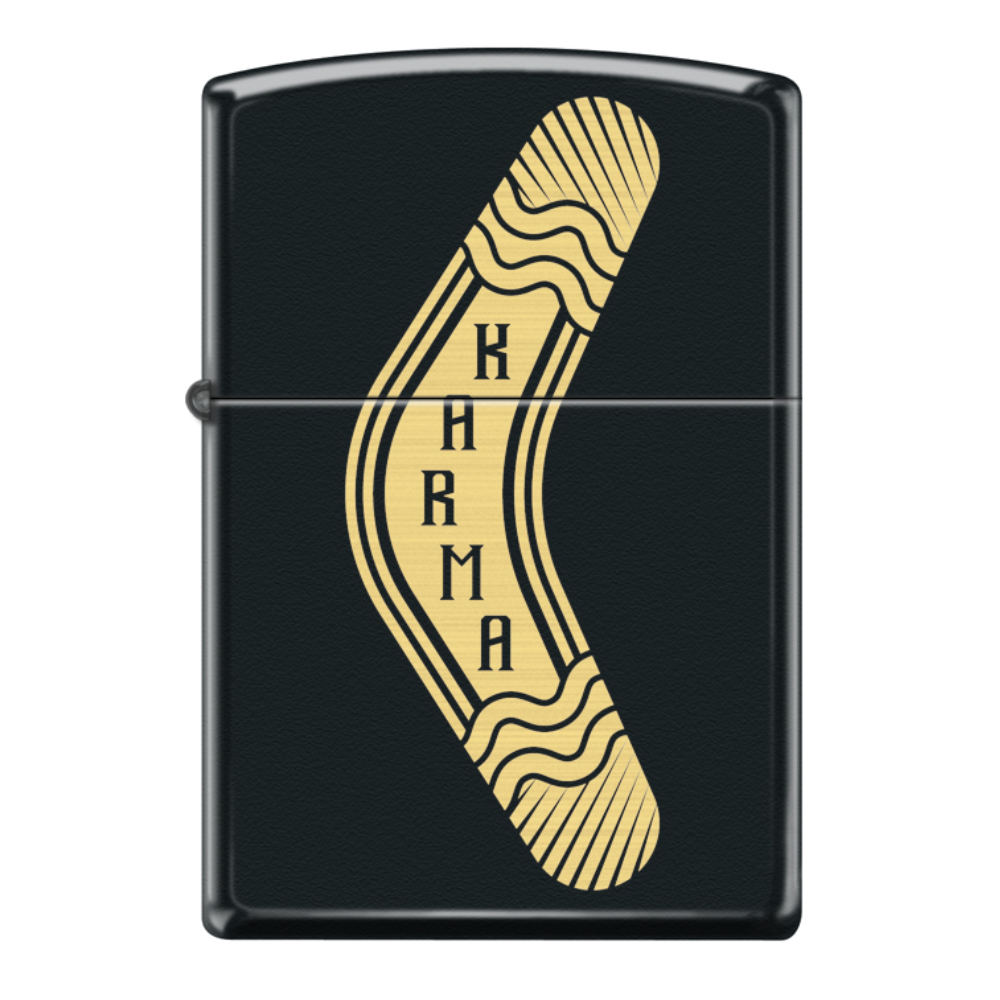 Zippo Karma Boomerang Black Matte & Leather Pouch Gift Box Set