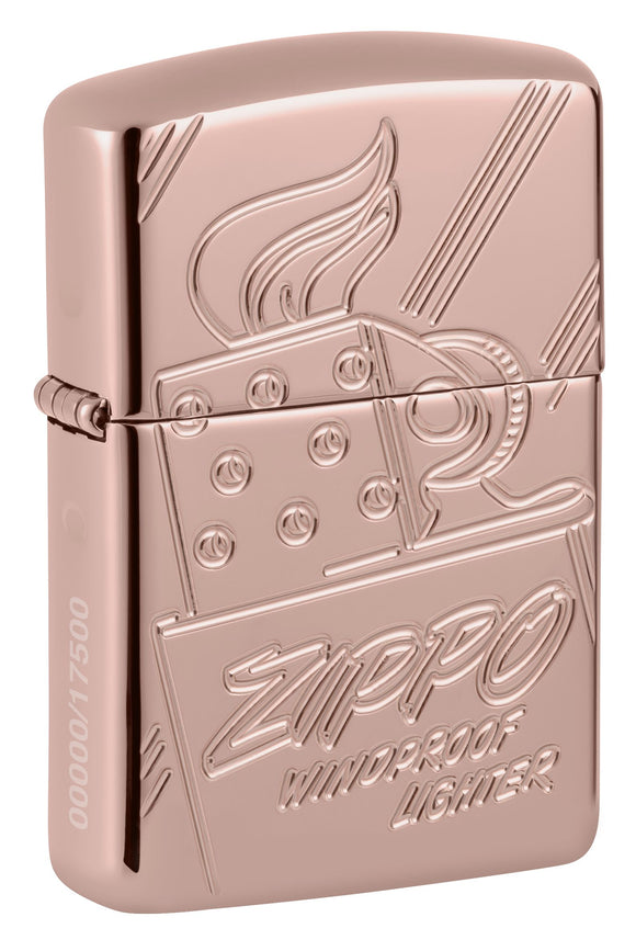 Zippo Script Logo Collectible, High Polish Rose Gold Armor Lighter #48768