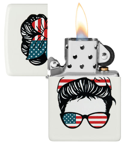 Zippo American Woman USA Flag Design, White Matte Lighter #46156