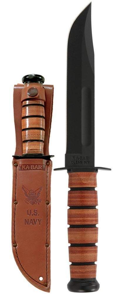 Ka-Bar US Navy, Straight Edge, Tang Stamp USN + Leather Sheath #1225