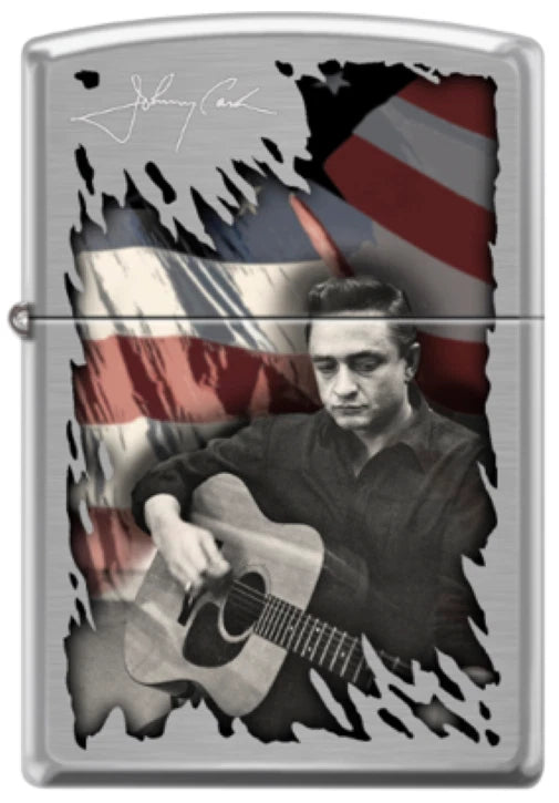 Zippo Johnny Cash USA Design, Brushed Chrome Lighter #46981