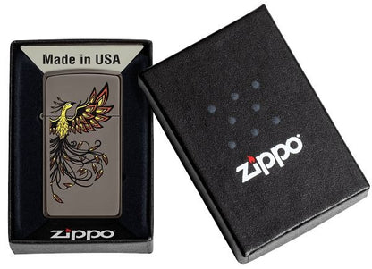 Zippo Slim Mythical Phoenix Design, Black Ice Finish Windproof Lighter #49407