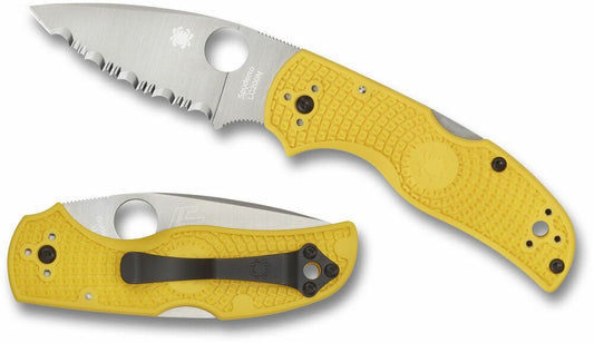 Spyderco Native 5 Salt Yellow Folding Knife, Serrated Blade Made in USA #C41SYL5