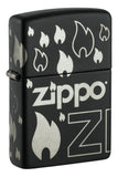 Zippo Flame Icon and Logo, Black Matte Laser 360 Lighter #48908