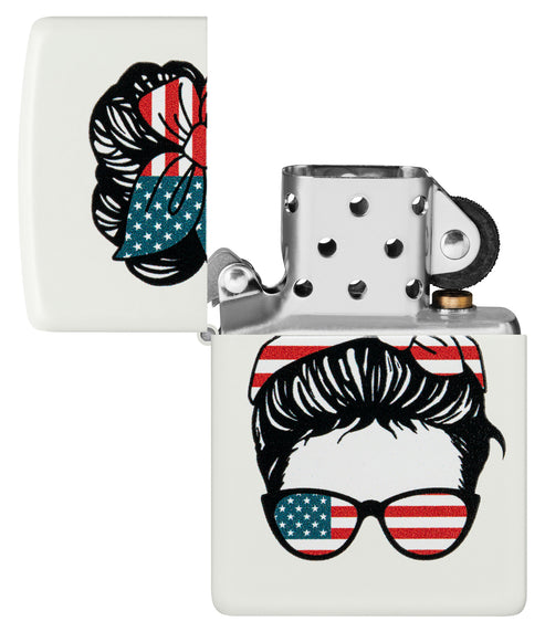 Zippo American Woman USA Flag Design, White Matte Lighter #46156