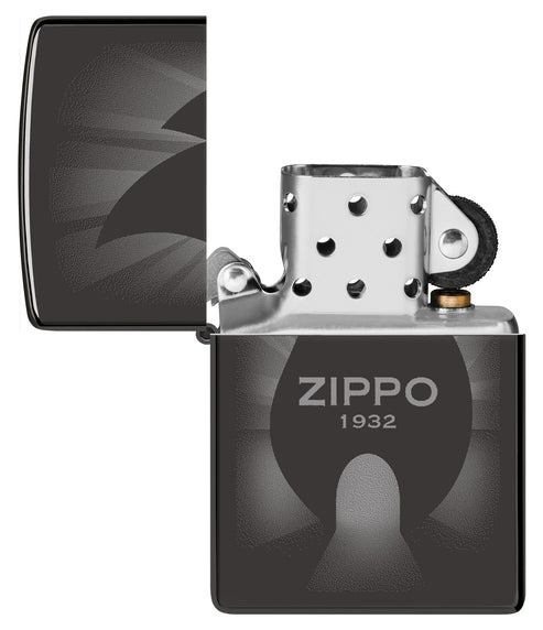 Zippo Radiant Zippo Flame Logo, High Polish Black Lighter #46175