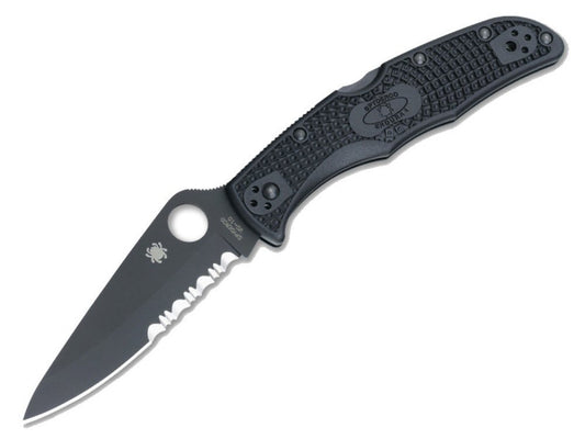 Spyderco Endura 4 Serrated Folding Knife, Black VG-10, Black Handle #C10PSBBK