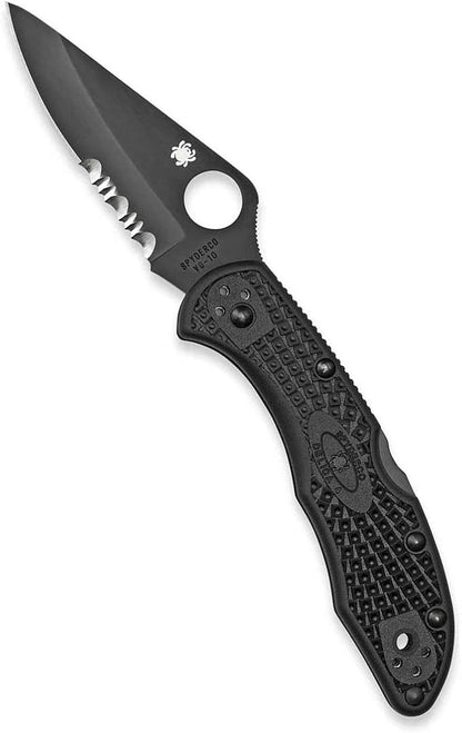 Spyderco Delica 4 FRN Black Half Serrated Folding Knife #C11PSBBK