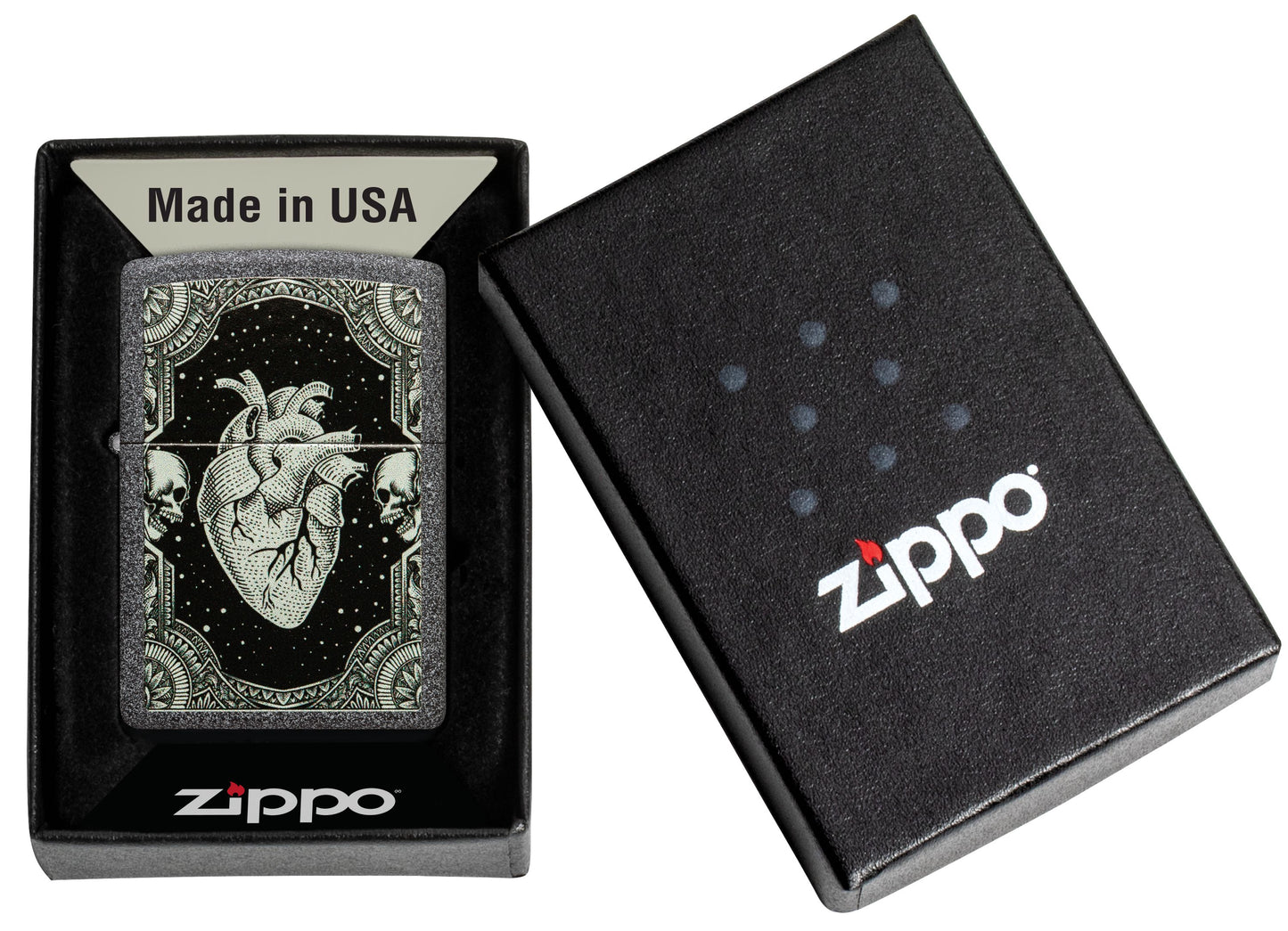 Zippo Goth Heart Design, Iron Stone Finish Lighter #48720