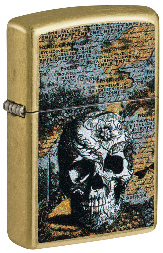 Zippo Floral Skull Design, Street Brass Lighter #46577