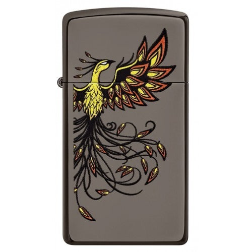 Zippo Slim Mythical Phoenix Design, Black Ice Finish Windproof Lighter #49407