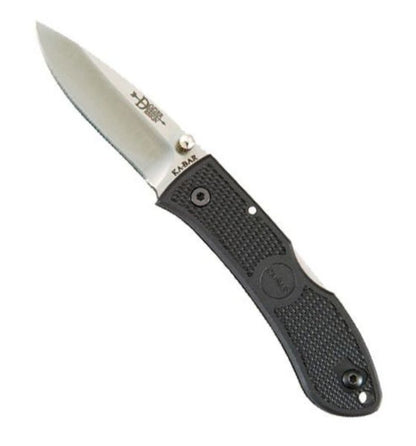 KA-BAR Mini Dozier Knife, Black, Black Clip, Straight Edge #4072