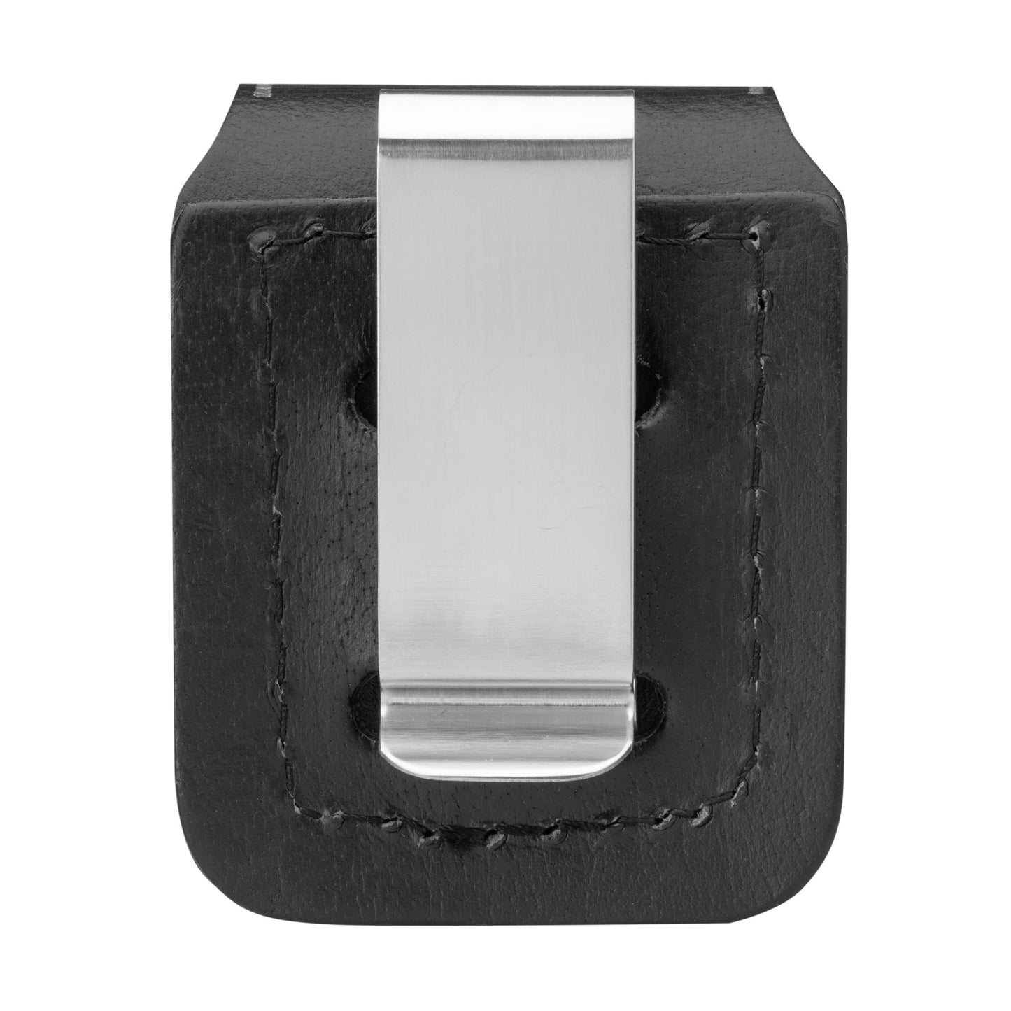 Zippo Satin Chrome Lighter & Black Clip-On Leather Pouch Gift Box Set