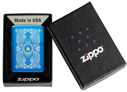 Zippo Fancy Flame Design, High Polish Blue Lighter #46424