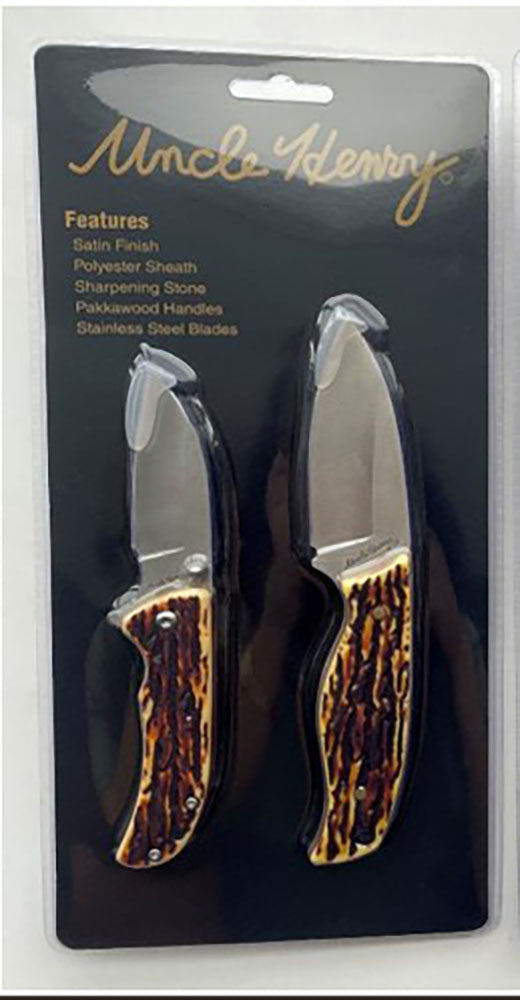 Uncle Henry Fixed and Folder Knife Combo, Clam Pack #1200429
