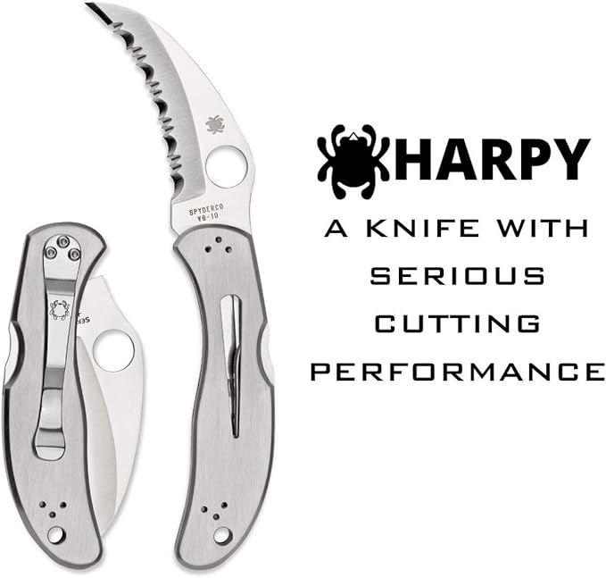 Spyderco Harpy Clipit Stainless Serrated Hawkbill Folding Knife #C08S