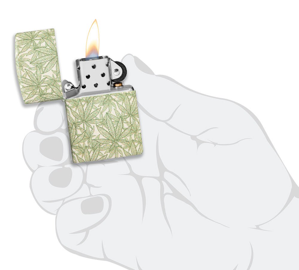 Zippo Cannabis Leaf Design, 540° Matte Finish Windproof Lighter #49804