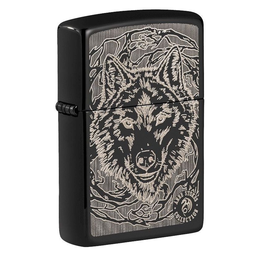 Zippo Anne Stokes Wolf Design, High Polish Black, Windproof Lighter #49443