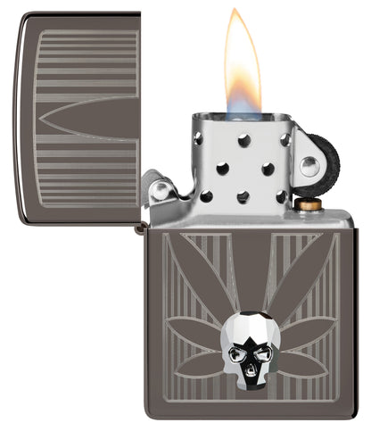 Zippo Cannabis with Crystal Skull Emblem , Black Ice Lighter #48773