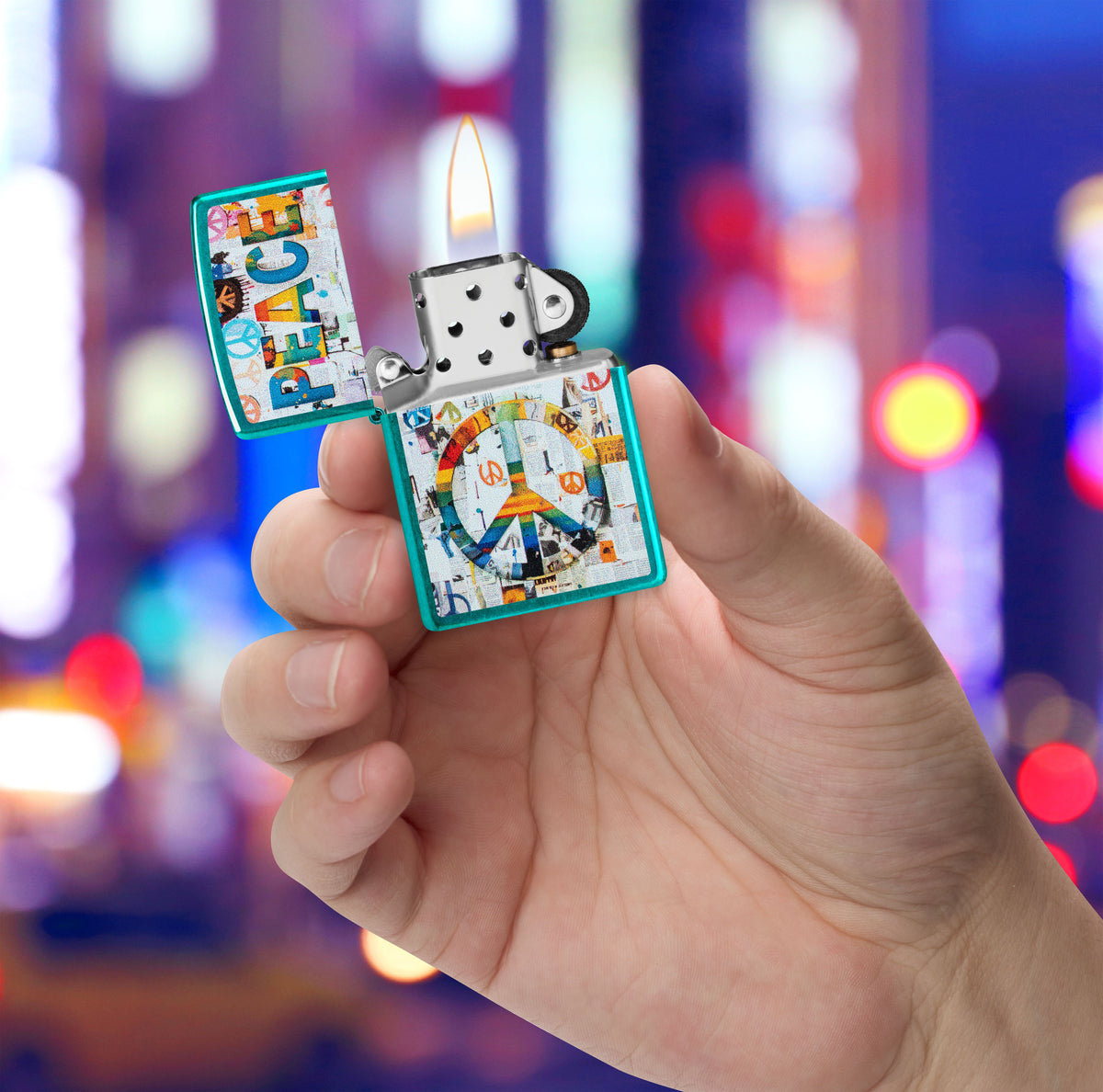 Zippo Peace, Candy Teal Lighter #47264
