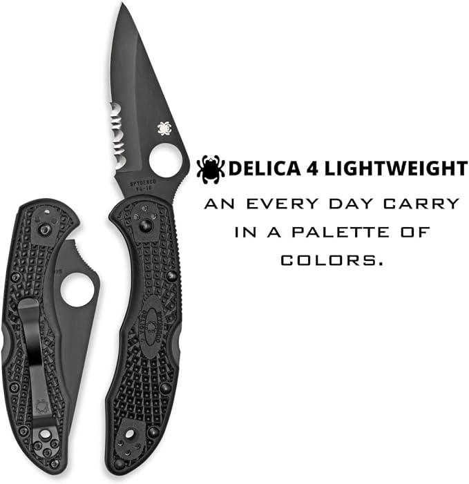 Spyderco Delica 4 FRN Black Half Serrated Folding Knife #C11PSBBK