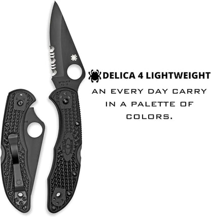 Spyderco Delica 4 FRN Black Half Serrated Folding Knife #C11PSBBK