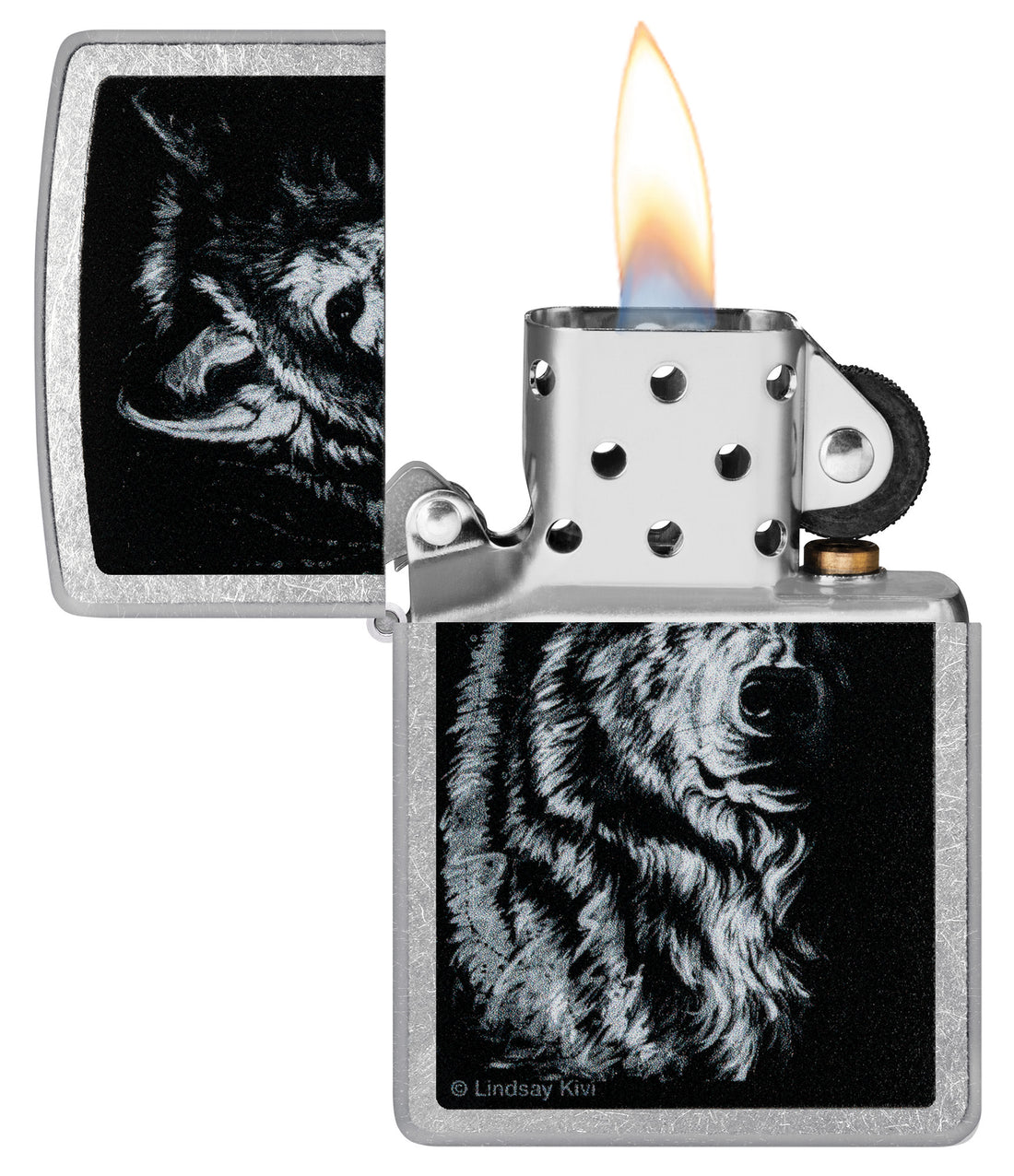 Zippo Lindsay Kivi Shadow Wolf, Street Chrome Lighter #46149