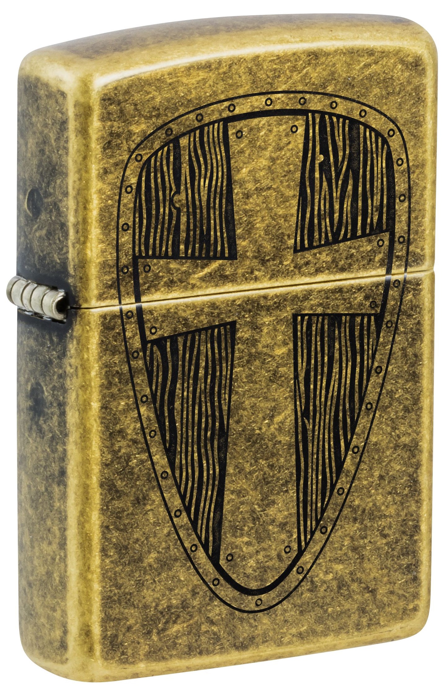 Zippo Crusader Shield, Antique Brass Lighter #47260