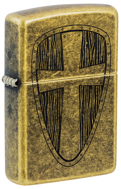 Zippo Crusader Shield, Antique Brass Lighter #47260
