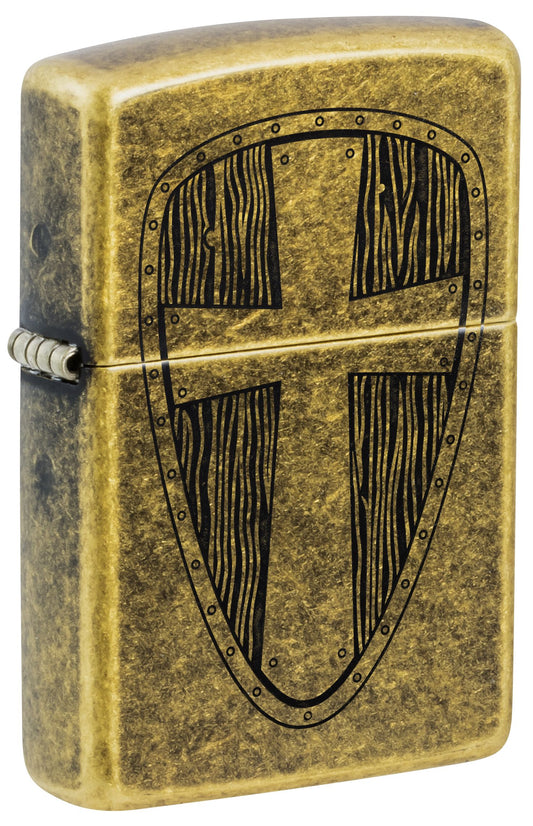 Zippo Crusader Shield, Antique Brass Lighter #47260
