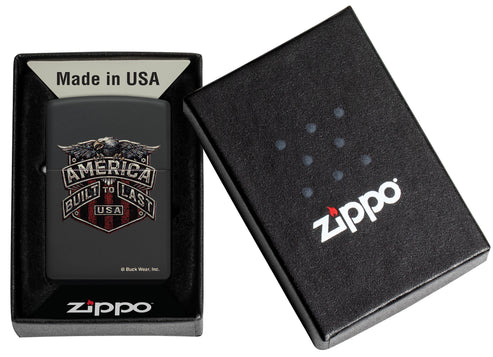 Zippo Buck Wear America Built To Last, Black Matte Lighter #46158