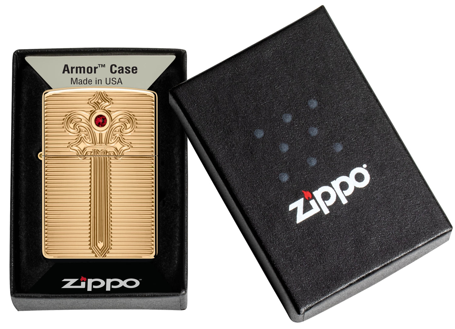 Zippo Deep Carved Crystal Sword, High Polish Brass Armor Lighter #46737