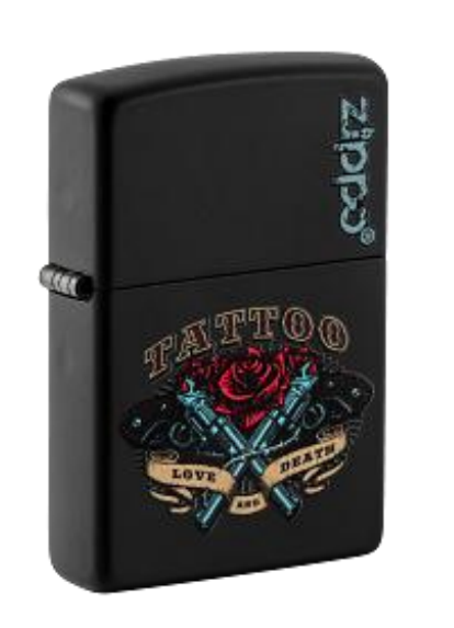Zippo Tattoo Rose and Daggers Design, Black Matte Lighter #48093