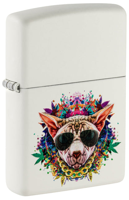 Zippo Psychedelic Hairless Cat with Sunglasses, White Matte Lighter #48901