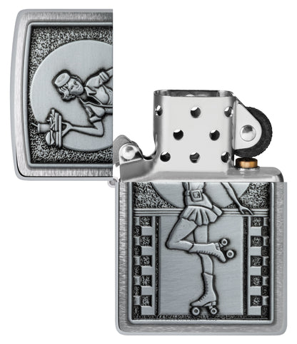 Zippo Rollerskate Waitress Emblem, Brushed Chrome Lighter #48904