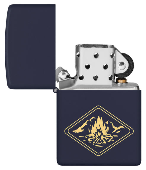 Zippo Campfire Laser Engrave Design, Navy Matte Lighter #46174