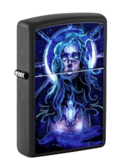 Zippo Cosmic Goddess Design, Black Light Black Matte Lighter #48646