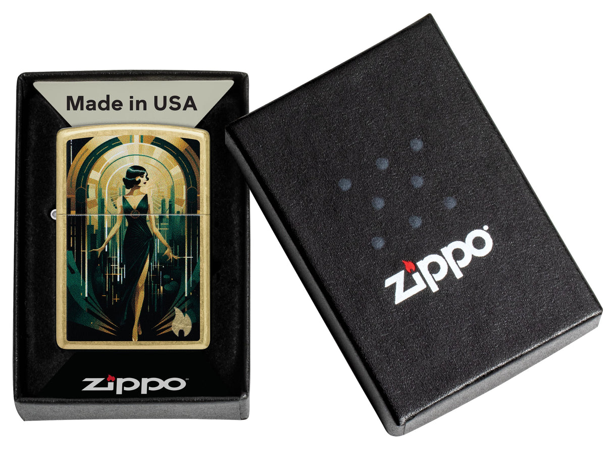 Zippo Art Deco Lady, Street Brass Lighter #47435
