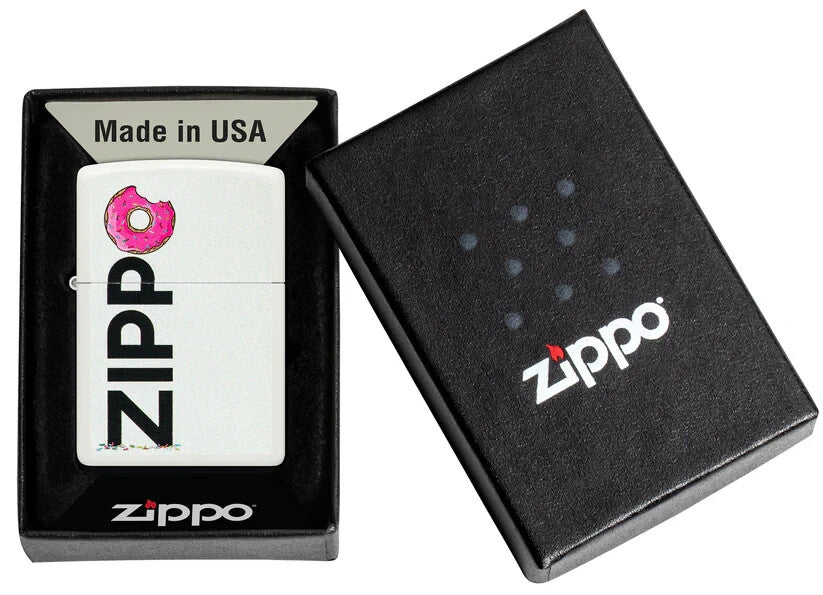 Zippo Donut Bite Logo, White Matte Lighter #46240