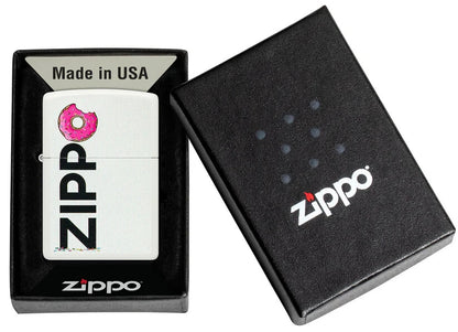 Zippo Donut Bite Logo, White Matte Lighter #46240