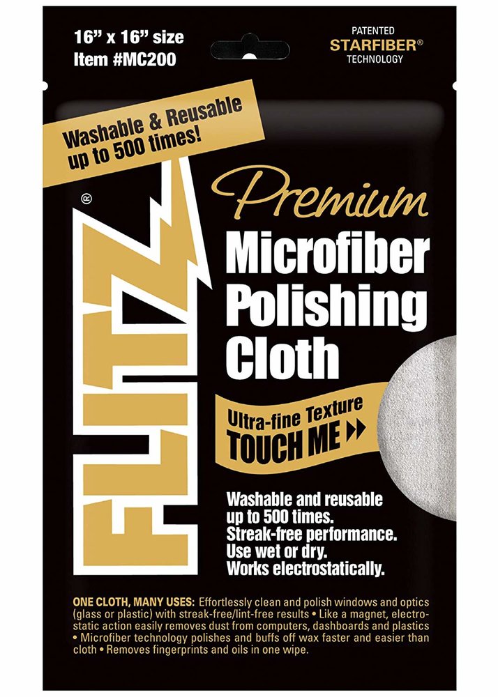 Flitz Premium Microfiber Cloth, 16" x 16", Washable & Reusable, Cool Grey #MC200