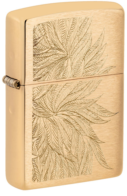 Zippo Lush Leaves Design, Brushed Brass Lighter #46826