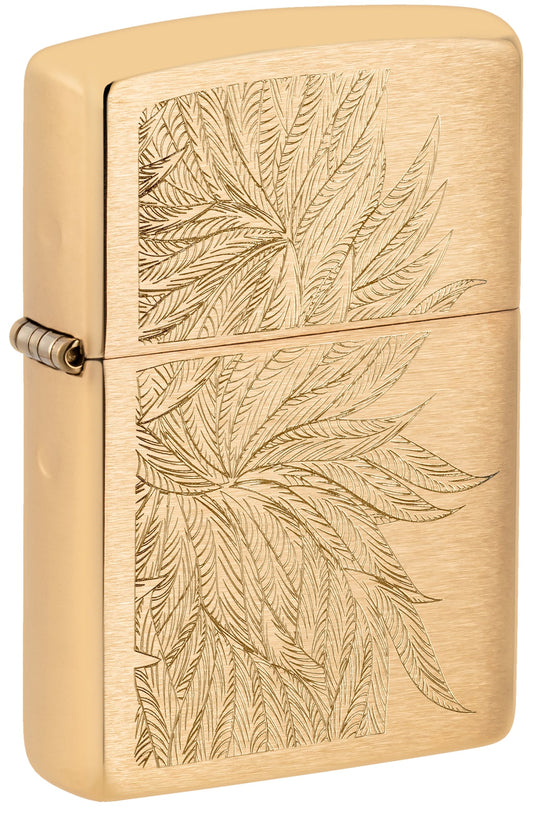 Zippo Lush Leaves Design, Brushed Brass Lighter #46826