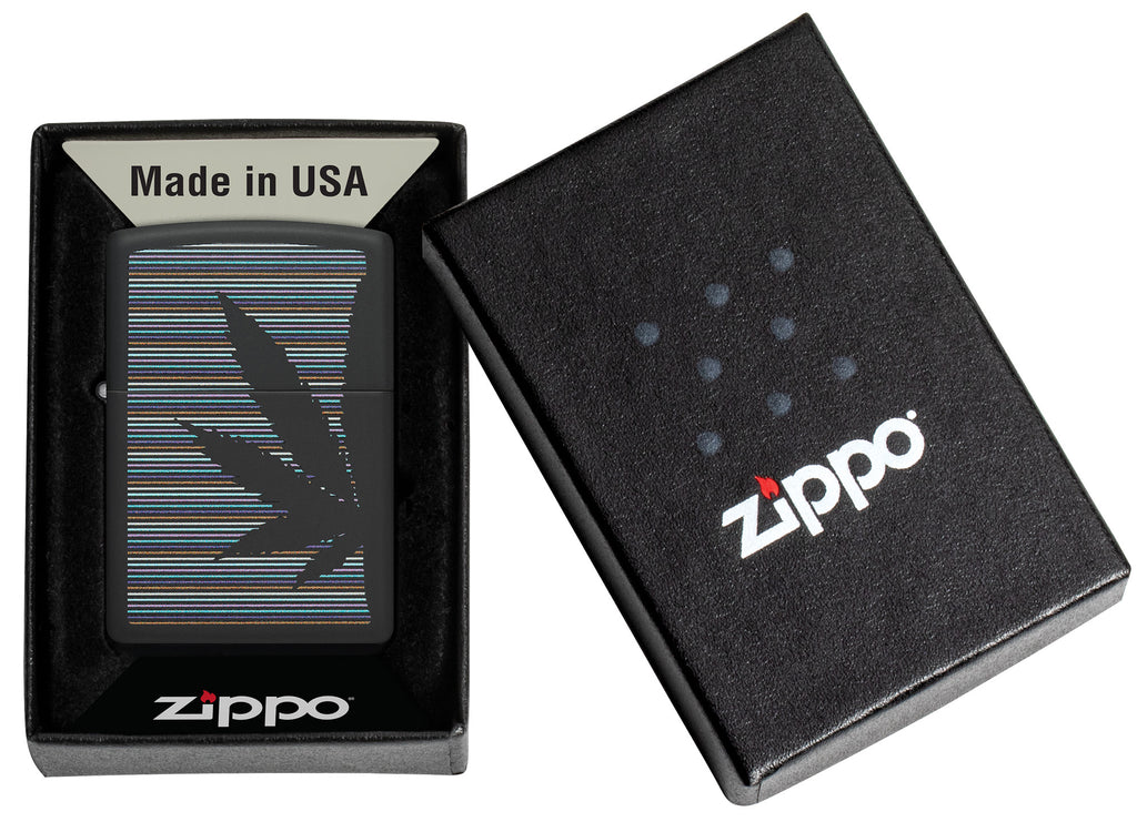 Zippo Cannabis Pinstripes Design, Black Matte Lighter #48927