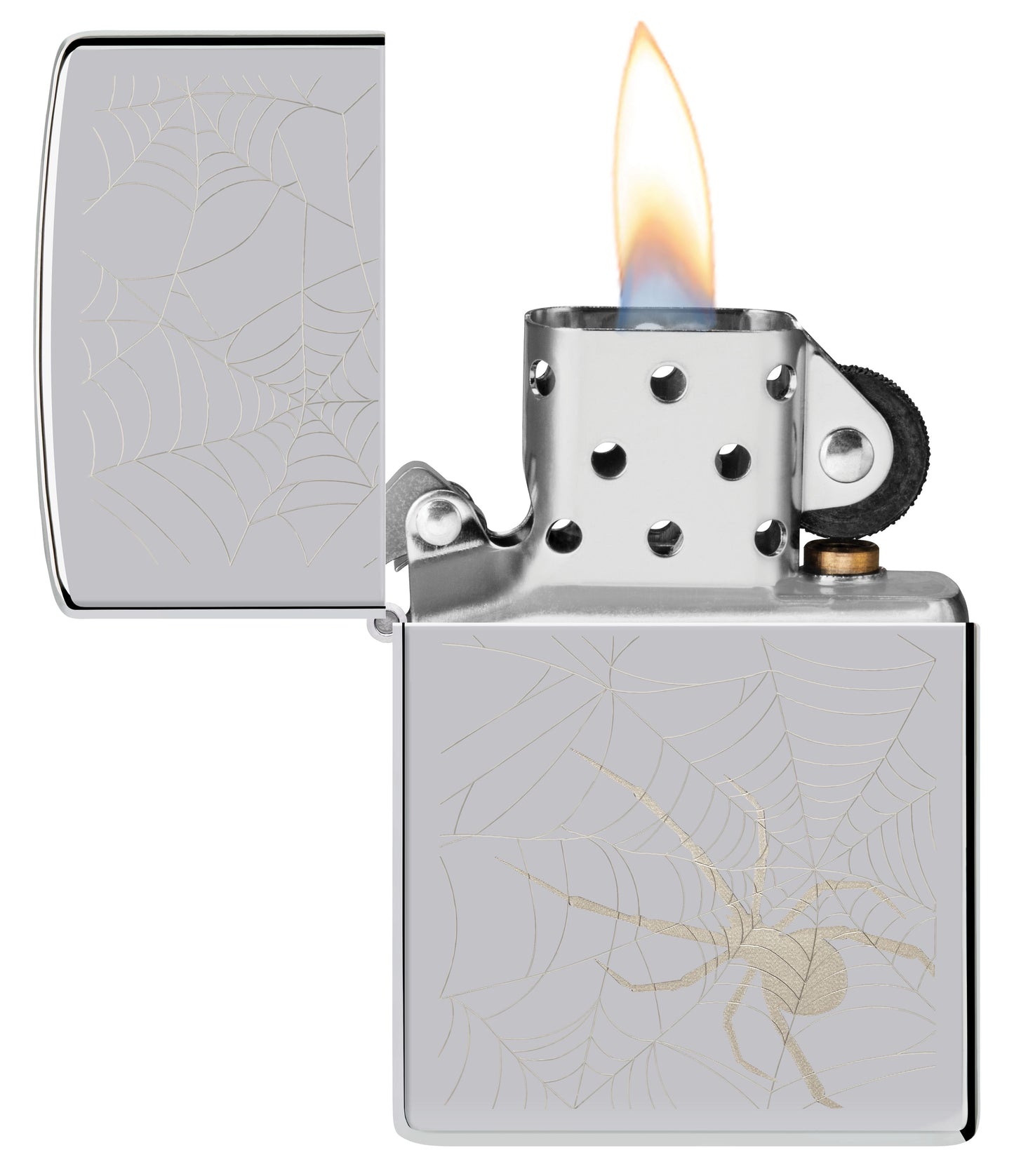 Zippo Horror Spider Web, Laser Engrave High Polish Chrome Lighter #48767